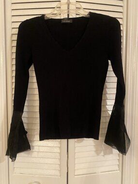 Club Monaco Sweater Womens Large Knit V-Neck Black Long Sleeve Pullover Top